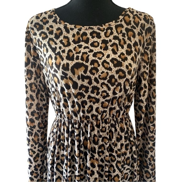 Vintage Leopard Maxi Dress Scoop Neck Fall Maxi Brown Black Women’s Size La… - Picture 6 of 11